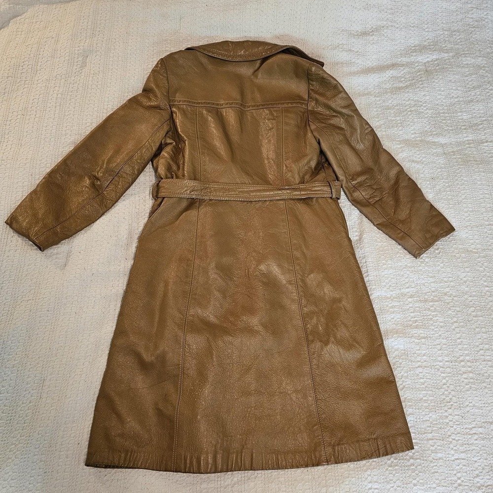 Vintage Neiman Marcus Leather Trench Coat Womens Medium Brown Belted‎ Lined
